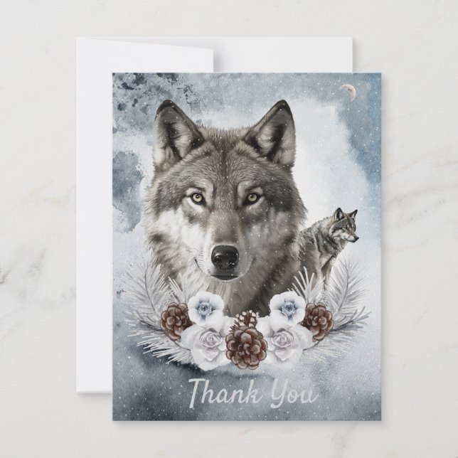 Tarjeta De Agradecimiento Wolves Watercolor Winter (Anverso)