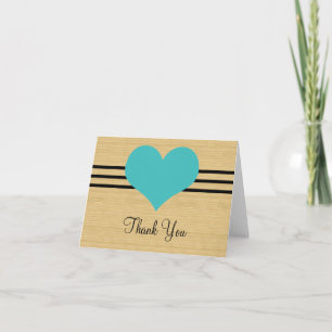 Tarjeta De Agradecimiento Woodgrain Mod Heart Thank You Card, Aqua
