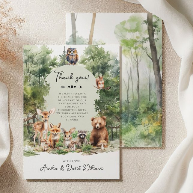 Tarjeta De Agradecimiento Woodland Adventure Forest Animals Baby Shower (Subido por el creador)