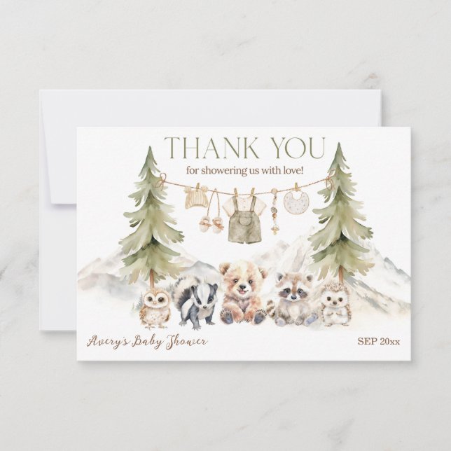 Tarjeta De Agradecimiento Woodland Adventure Oh Boy Baby Shower (Anverso)