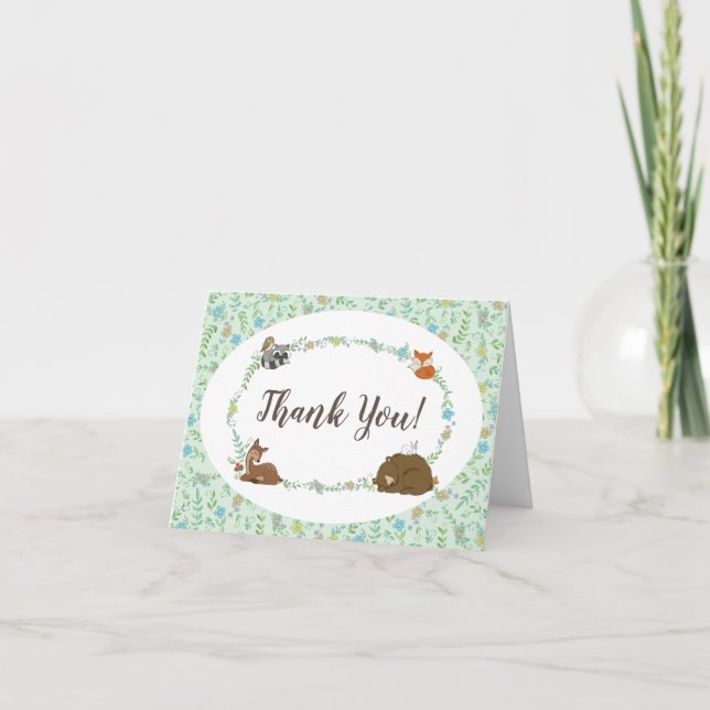 Tarjeta De Agradecimiento Woodland Animal Baby Shower (Anverso)