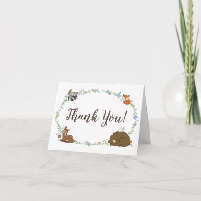 Tarjeta De Agradecimiento Woodland Animal Baby Shower (Anverso)