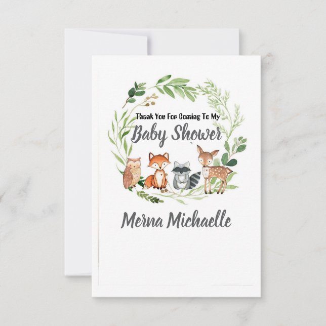 Tarjeta De Agradecimiento woodland animal  baby shower invitation (Anverso)