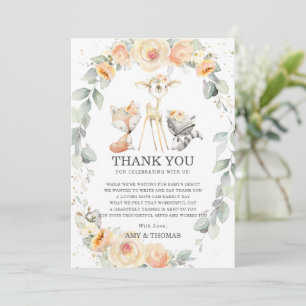 Tarjeta De Agradecimiento Woodland Animal Yellow Floral Greeneration Baby Sh