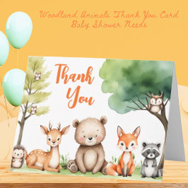 Tarjeta De Agradecimiento Woodland Animales Baby Shower Naranja Género neutr