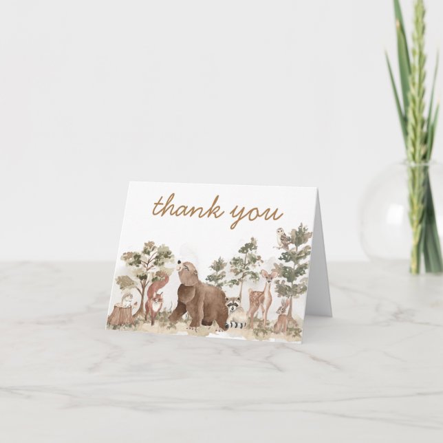 Tarjeta De Agradecimiento Woodland Animals Adventure espera Baby Shower (Anverso)