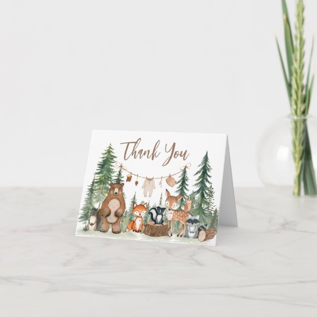 Tarjeta De Agradecimiento Woodland Animals Adventure espera Baby Shower (Anverso)