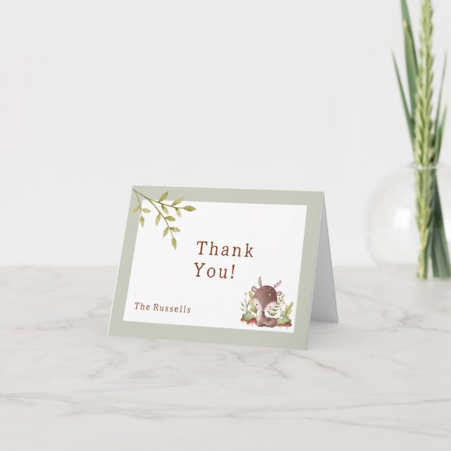 Tarjeta De Agradecimiento Woodland Animals Baby Shower Deer Gracias (Anverso)