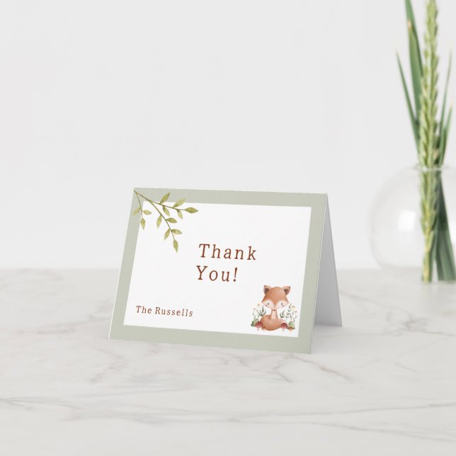 Tarjeta De Agradecimiento Woodland Animals Baby Shower Fox Gracias (Anverso)