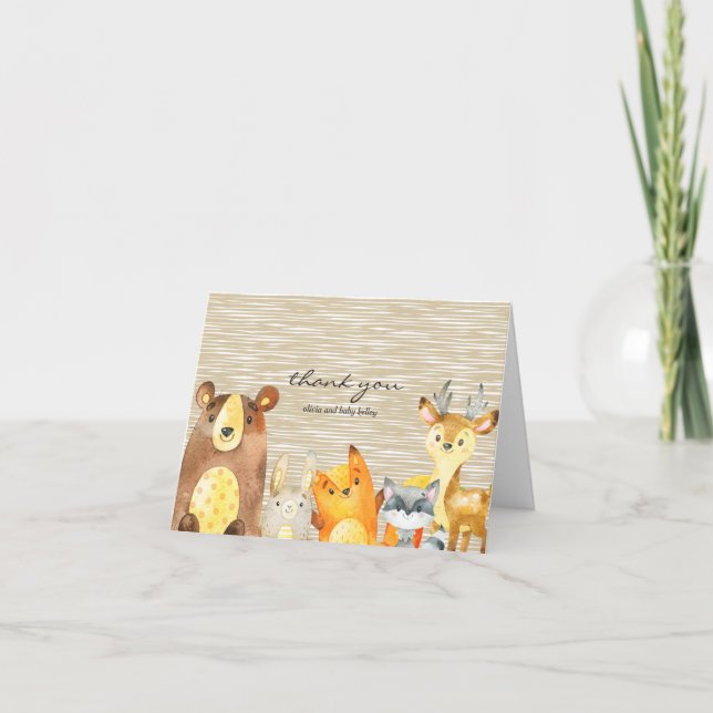 Tarjeta De Agradecimiento Woodland Animals Baby Shower Gracias (Anverso)
