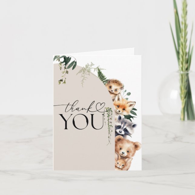 Tarjeta De Agradecimiento Woodland Animals Baby Shower moderno (Anverso)