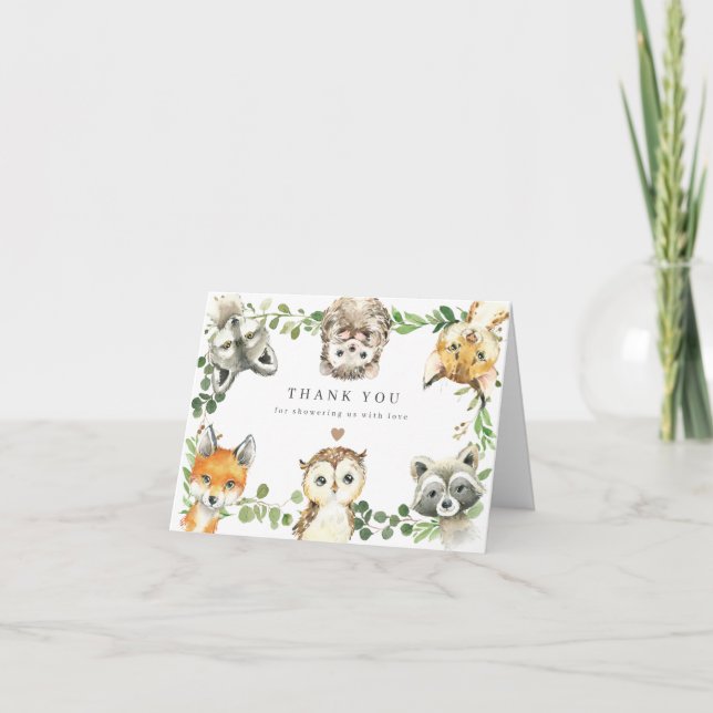Tarjeta De Agradecimiento Woodland Animals Baby Shower Thank You Card (Anverso)