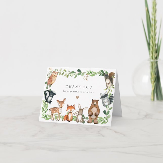 Tarjeta De Agradecimiento Woodland Animals Baby Shower Thank You Card (Anverso)