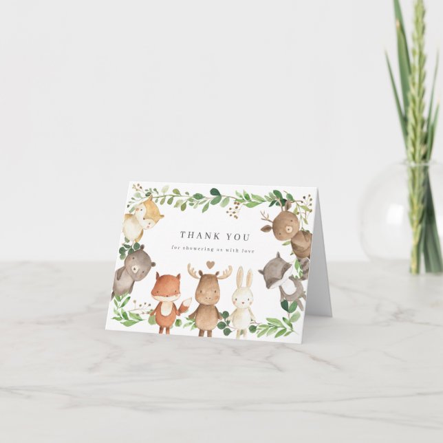 Tarjeta De Agradecimiento Woodland Animals Baby Shower Thank You Card (Anverso)