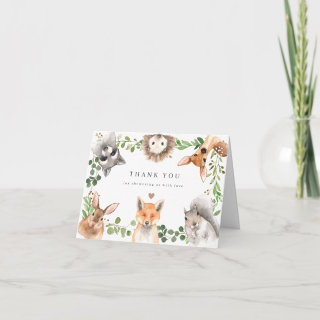 Tarjeta De Agradecimiento Woodland Animals Baby Shower Thank You Card (Anverso)