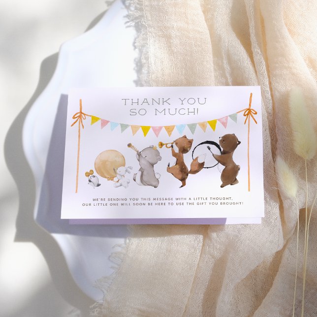 Tarjeta De Agradecimiento Woodland Animals Band Parade Baby Shower Gracias (Subido por el creador)