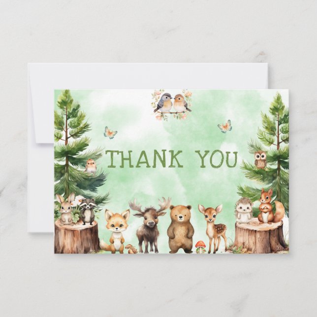 Tarjeta De Agradecimiento Woodland Animals Berryflower Baby Shower Gracias (Anverso)