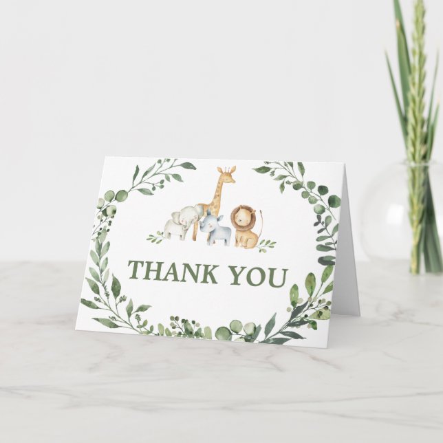 Tarjeta De Agradecimiento Woodland Animals Botanical Baby Shower  (Anverso)