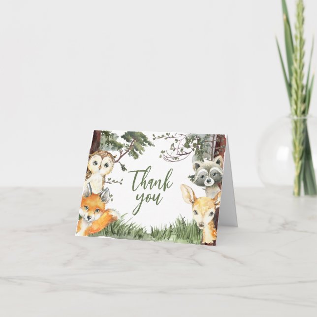 Tarjeta De Agradecimiento Woodland Animals Forest Baby Shower (Anverso)