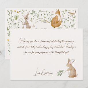 Tarjeta De Agradecimiento Woodland Animals Forest Friends Baby Shower