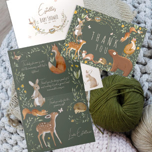 Tarjeta De Agradecimiento Woodland Animals Forest Friends Baby Shower