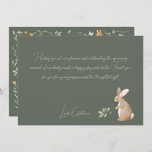 Tarjeta De Agradecimiento Woodland Animals Forest Friends Baby Shower (Anverso / Reverso)