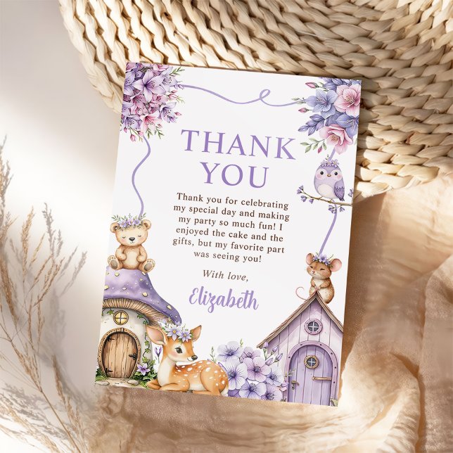 Tarjeta De Agradecimiento Woodland Animals Girl 1st Birthday Party (Subido por el creador)
