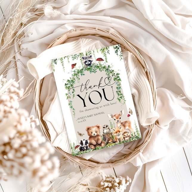 Tarjeta De Agradecimiento Woodland Animals Greenery Mushroom Baby Shower (Subido por el creador)