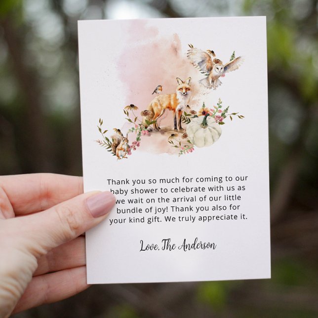 Tarjeta De Agradecimiento Woodland Animals Pumpkin Fall Floral Baby Shower (Subido por el creador)