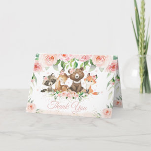 Tarjeta De Agradecimiento Woodland Animals Rubor Pink Floral Baby Shower 
