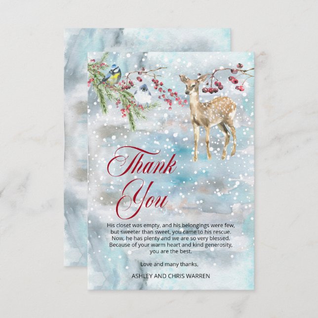 Tarjeta De Agradecimiento Woodland Animals Winter Boy Baby Shower Gracias (Anverso / Reverso)