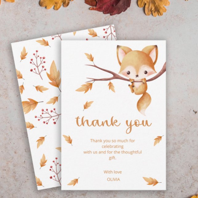 Tarjeta De Agradecimiento Woodland Autumn Baby Fox Baby Shower (Subido por el creador)