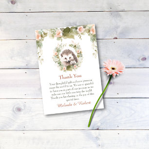 Tarjeta De Agradecimiento Woodland Baby con Cute Hedgehog
