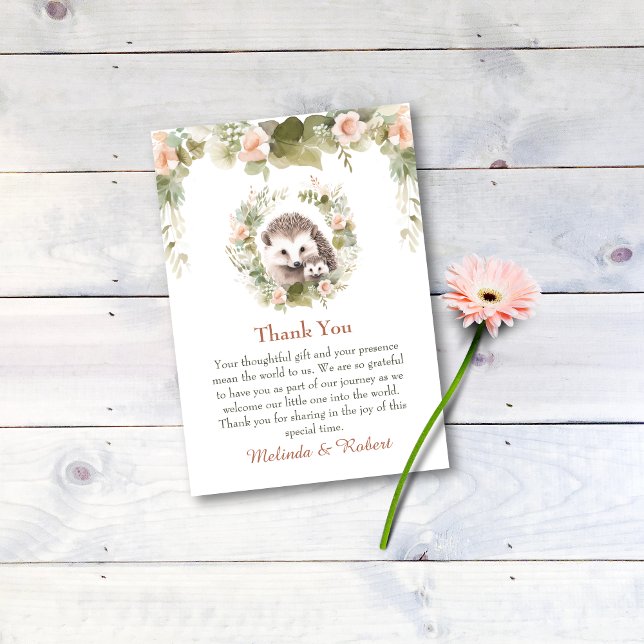 Tarjeta De Agradecimiento Woodland Baby con Cute Hedgehog (Woodland hedgehog thank you card. )