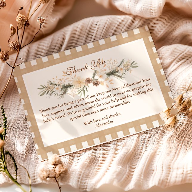 Tarjeta De Agradecimiento Woodland Baby Shower Gingham (Subido por el creador)