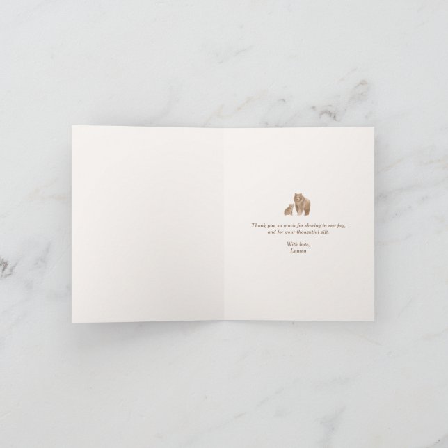 Tarjeta De Agradecimiento Woodland Bear Baby Shower (Interior)