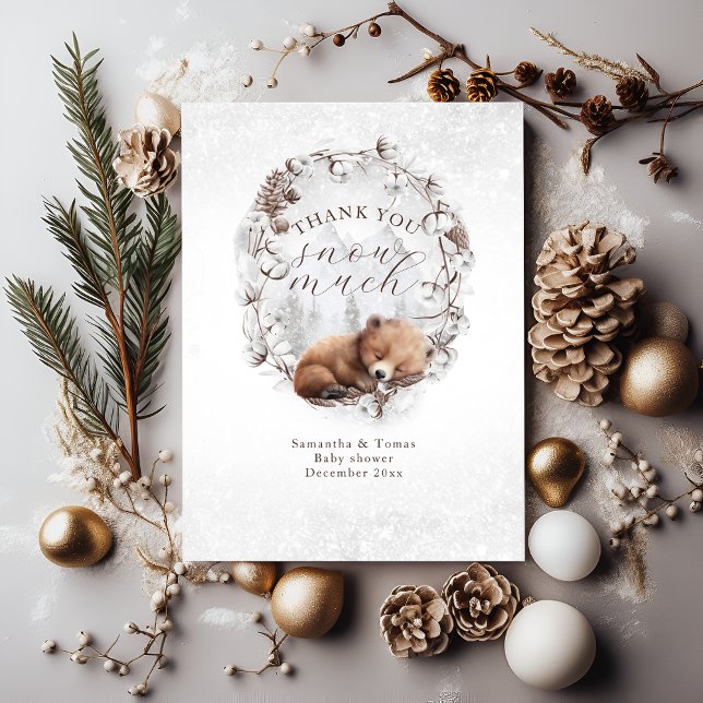 Tarjeta De Agradecimiento Woodland Bear Cold fuera de Winter Baby Shower (Subido por el creador)