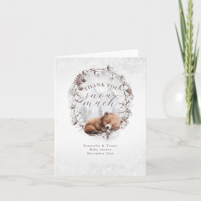 Tarjeta De Agradecimiento Woodland Bear Cold fuera de Winter Baby Shower (Anverso)