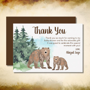 Tarjeta De Agradecimiento Woodland Bears Neutral Watercolor Baby Shower