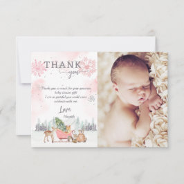 Tarjeta De Agradecimiento Woodland bebe el invierno y su fría foto de ducha 
