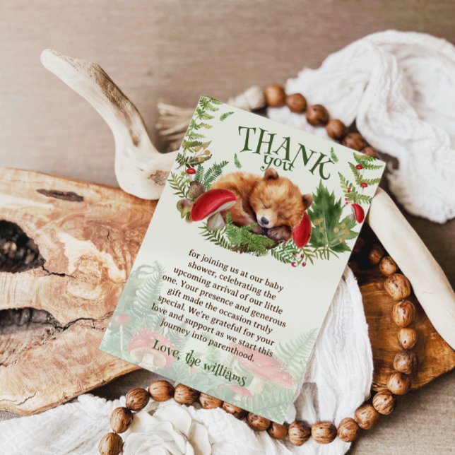 Tarjeta De Agradecimiento Woodland Botanical Cute Bear Baby Shower (Subido por el creador)