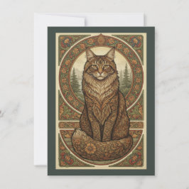 Tarjeta De Agradecimiento Woodland Cat Nordic Folk Art Flat Thank You