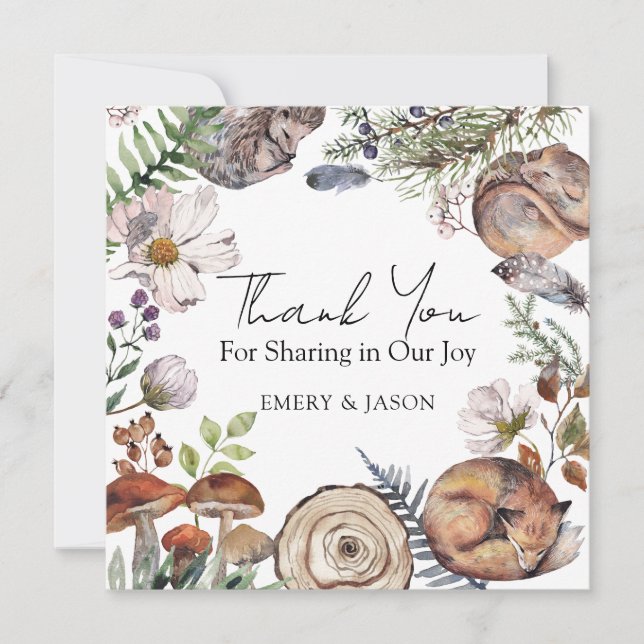 Tarjeta De Agradecimiento Woodland Cute Forest Animals Baby Shower (Anverso)