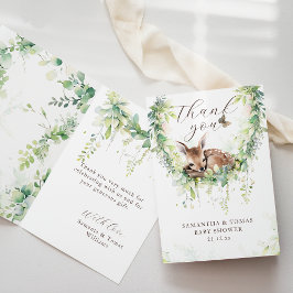 Tarjeta De Agradecimiento Woodland Deer Greenery Baby Boy Shower
