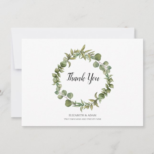 Tarjeta De Agradecimiento Woodland Eucalyptus Greenery Boda (Anverso)