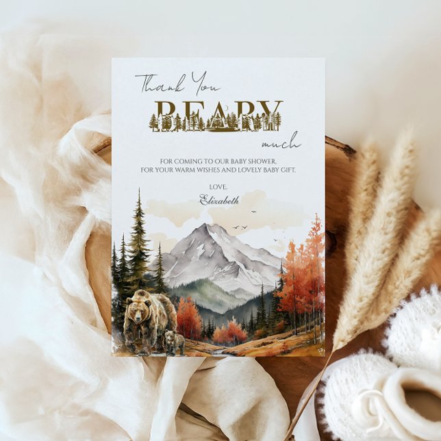 Tarjeta De Agradecimiento Woodland Fall Mountain Bear Baby Shower (Subido por el creador)
