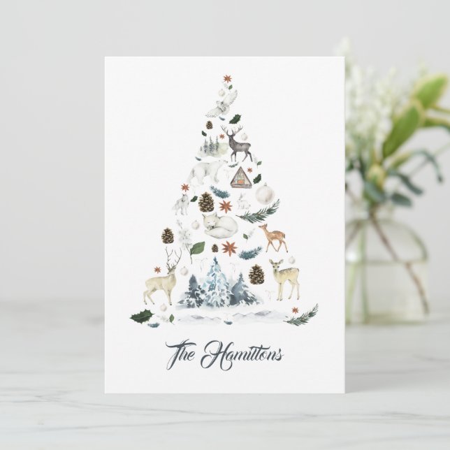 Tarjeta De Agradecimiento Woodland Forest Animal Christmas Tree (Anverso de pie)