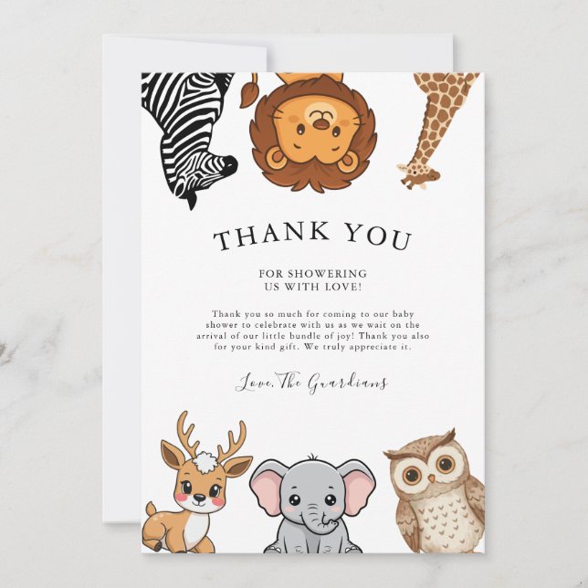 Tarjeta De Agradecimiento Woodland Forest Animals Baby Shower (Anverso)