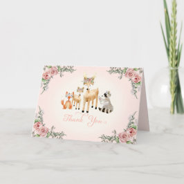 Tarjeta De Agradecimiento Woodland Forest Animals Boho Rosa Floral Gracias