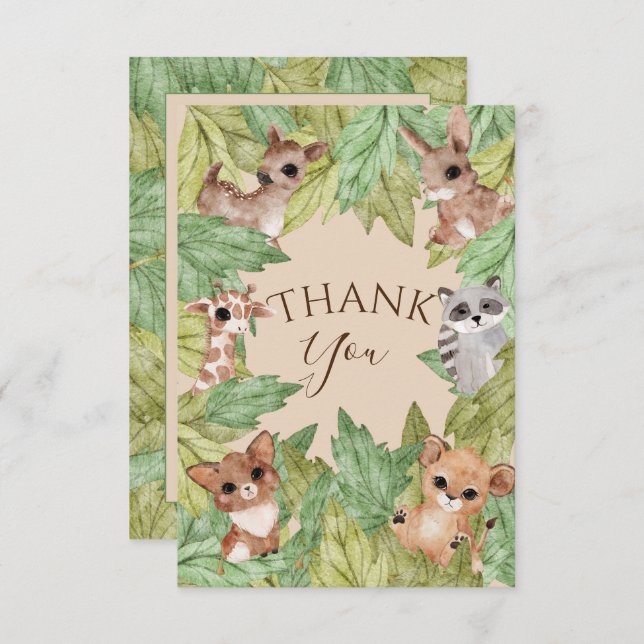 Tarjeta De Agradecimiento Woodland Forest Animals Greenery Baby Shower (Anverso / Reverso)